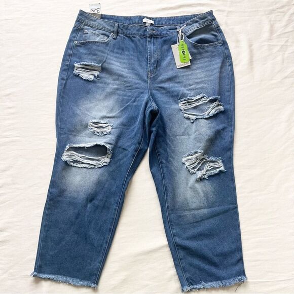 Forever21 Womens Jeans Denim High Rise Slim Straight Ripped Casual Plus Pants 3X - Picture 1 of 3